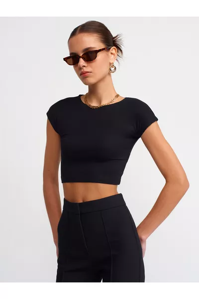  Cotton and Modal Blend Crop Top - Black