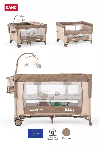 سرير جانبي + بلس للأم والطفل وسرير اللعب والمهد قهوة