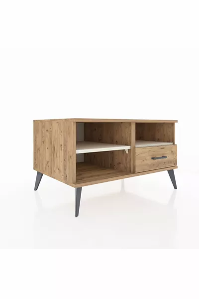 خزانة كرونوس ٢ رفوف درج واحد خشب الصنوبر/رخام الرمادي