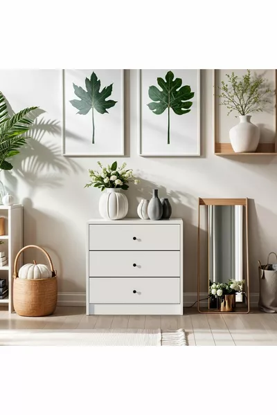 -White 3-Drawer Dresser Nightstand