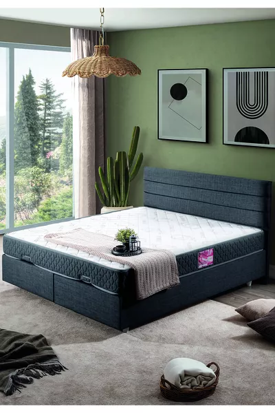 Sofia Dubbel Set, Tweepersoons Bedbodem en Hoofdeinde Set, Antraciet