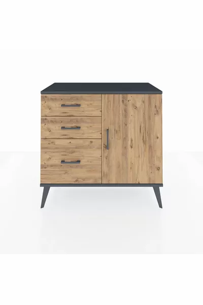 Hyperion Dresser with One Shelf, 3 Drawers, and Single Door, Anthracite-Pine
