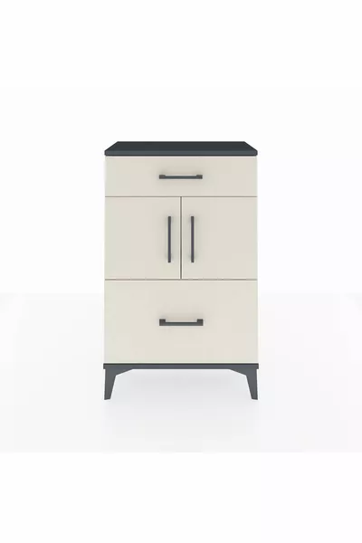 أرجس كومودين رف واحد مع درجين وغطاءين - رمادي فحمي-حجر رملي