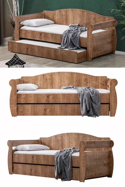 سرير خشبي بأرجل، سرير خشبي مع أرجل - جوز