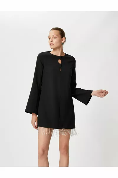 مساء اللباس مصغرة لامعة نافذة الحجر مفصلة الأكمام الإسبانية