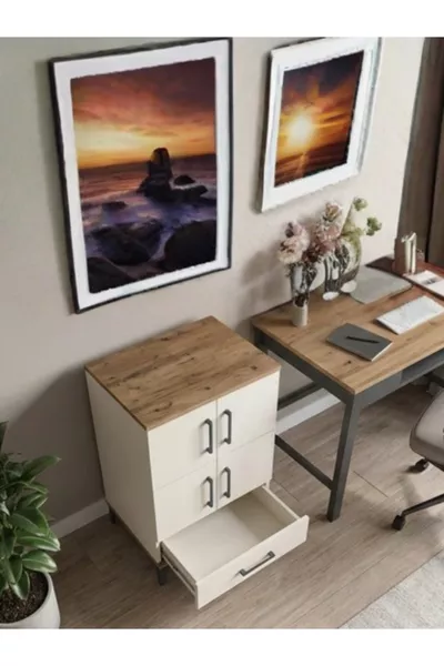 Hyperion Nightstand with 4 Shelves, 1 Drawer, 4 Doors, Pine-Agate