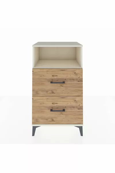 خزانة هايبريون بجرفة واحدة ودرجين من حجر القمر والصنوبر