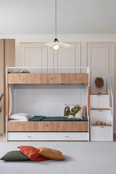 Кровать-чердак, комплект мебели для молодежной комнаты Vita Bohem, кровать с ярусами, орех + шкаф с четырьмя дверцами