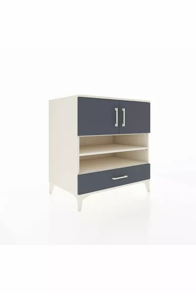 خزانة كرونوس بأربع رفوف ودرج واحد وغطائين بلون حجر القمر - أنثراسيت