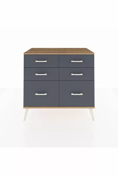 خزانة هوبريون بستة أدراج خشب الصنوبر/أنثراسيت