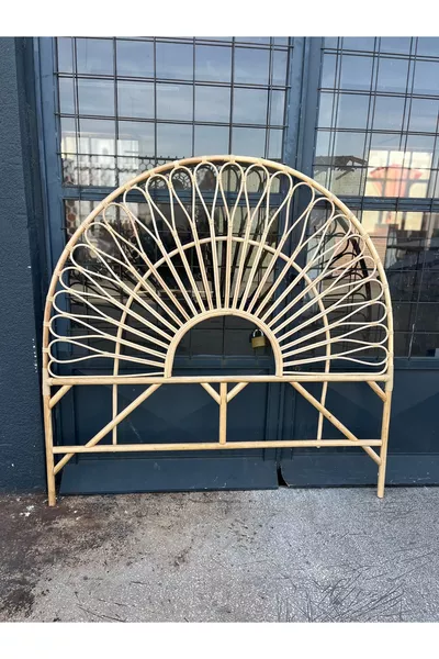 Bambu Rattan Hasır Yatak Başlığı Güneş Model El Yapımı Çift Kişilik cm Naturel Renk