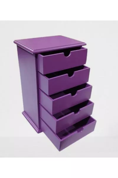 هوبّي ERDL خزانة مجوهرات وصندوق مكياج 5 أدراج لون أرجواني لامع طلاء يدوي