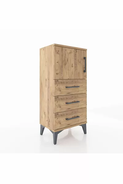 أرجيس كومودين رف واحد 3 أدراج باب واحد خشب الصنوبر-صنوبر