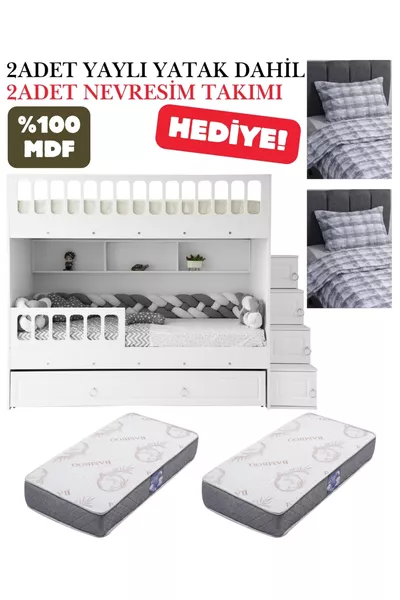Emerald Bunk Bed / 100% MDF / 2 Bamboo Spring Mattresses / 2 Duvet Cover Sets Free