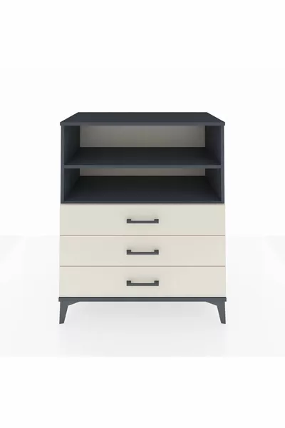 Commode Hyperion 2 étagères 3 tiroirs Anthracite-Pierre de Lune