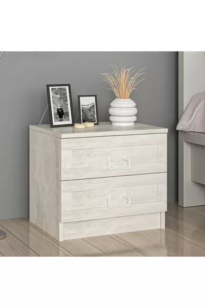 İskandinav Komodin - Eskitme Beyaz
