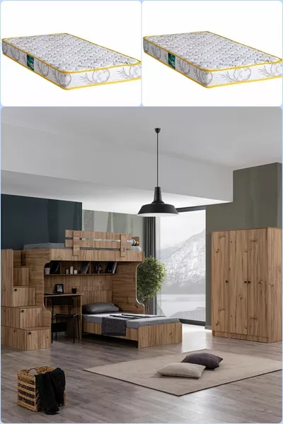 Легло с двойно ниво, Viva Легло, бюро, гардероб с 3 врати, 2 броя комфортни матрака