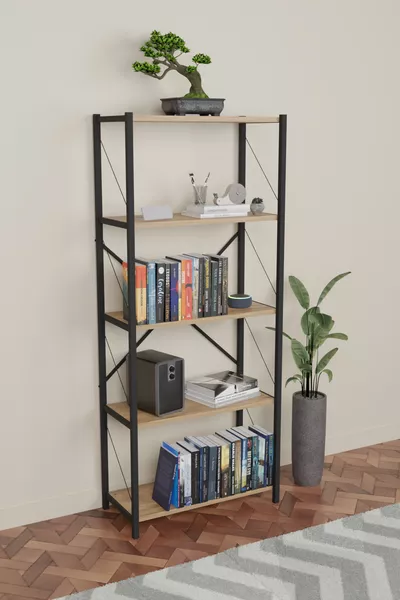 Деревянный книжный шкаф Net Plus, 5-ярусная декоративная полка, без гарантии, коричневый, современный