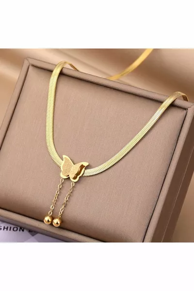 Elegant Butterfly Pendant Snake Chain Gold-Plated Aesthetic Steel Necklace Gift