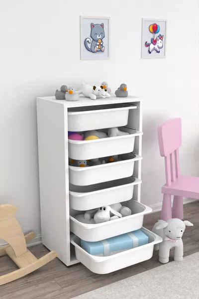 Bronz Küchenschrank mit 6 Körben, Multifunktionaler Schrank mit weißen Körben