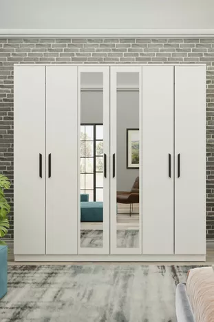 Gm  Placard préféré à 6 portes avec miroir, blanc et noir avec poignées