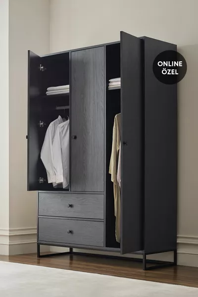 Kalinsta 3-Door Wardrobe - Black