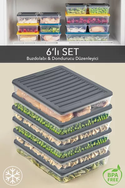 6er Aufbewahrungsbehälter, mikrowellengeeigneter Vorratsbehälter Anthrazit 6 x  ml