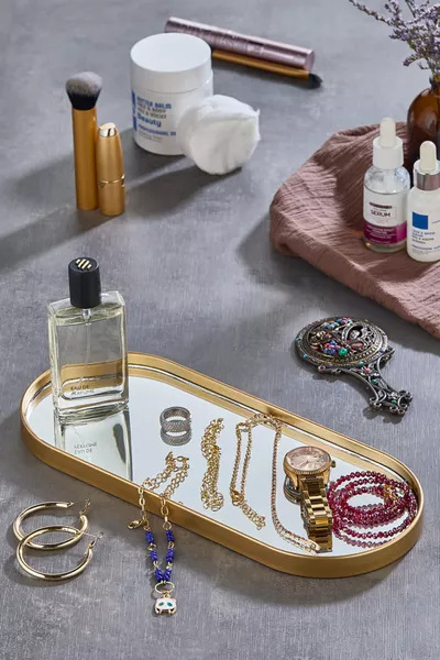 Золотая овальная подставка с зеркалом для сервировки, 2 шт., 