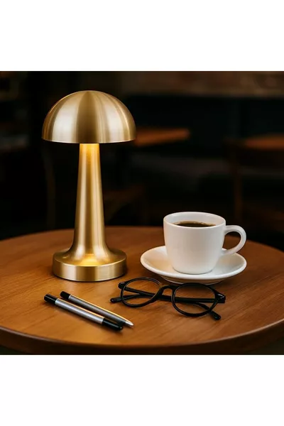 Настольная лампа в виде гриба, золотого цвета, беспроводная с LED, 3 цвета, сенсорная, с зарядкой