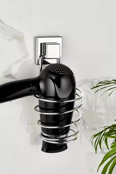  Square Heavy-Duty Paste Adhesive Hair Dryer Machine Hanger Chrome Hairdryer Holder