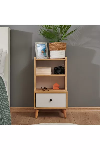 Melek Enkel Laden Nachtkastje - Safier Eik / Wit