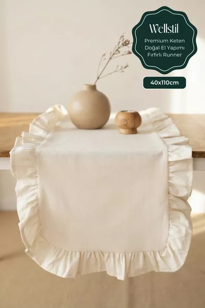 بيرلا | عداء كتان مزخرف بالكشاكش  ×  سم