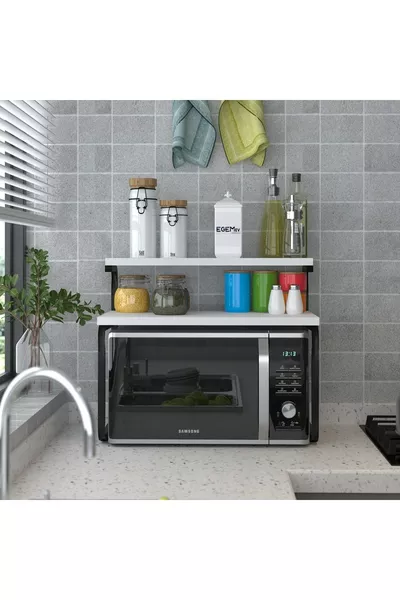 منظم المطبخ مع رف معدني للميكروويف وحامل الشاي والقهوة لأسطح العمل