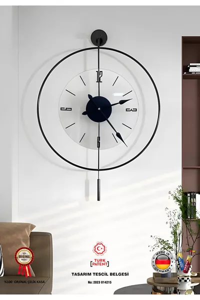 Черен луксозен прозрачен (НОВО УДАРОУСТОЙЧИВО СТЪКЛО) - (СМ) Метален (МЕБЕЛЕН) стенен часовник