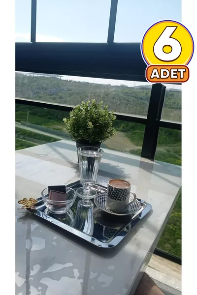 صينية تقديم ديكورية من الفولاذ المقاوم للصدأ مع 6 أجزاء بلون الفضي للقهوة والشاي، مزودة بإكسسوار فراشة فاخرة باللون الأصفر