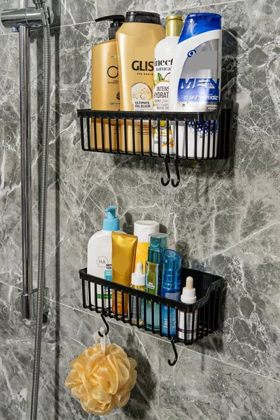 Banyor Adhesive Bathroom Shelf, 2-Piece Bathroom Organizer, Shower Shelf Organizer for Shampoo, Plastic