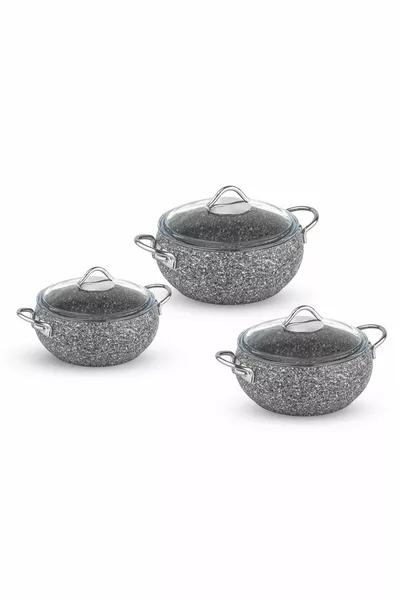 Ensemble de 3 cocottes Luna Granit Gris