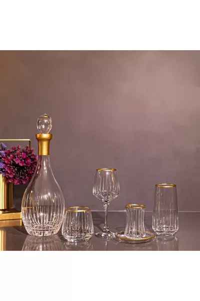 Комплект за вода от стъкло за  души,  части, с ръчно декорирани златни пръчици