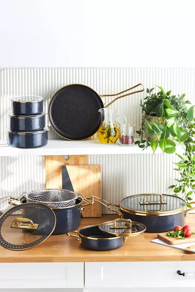 Kristal Email Graniet Antraciet -Delige Bruidsschat Set met Inductiebodem