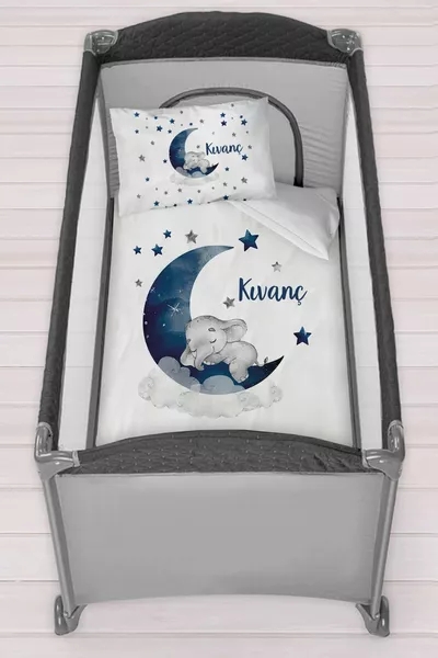 Personaliseren  Parkbed Kinderbeddengoedset Blauw Olifant op de Maan