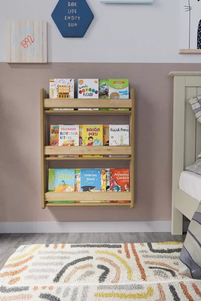 Детска библиотека с 3 рафта Montessori  см - Сафирен дъб
