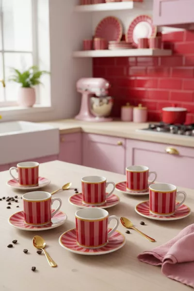 Комплект луксозни кафе чаши LİNA за 6 души ( части) специален дизайн (чист порцелан)