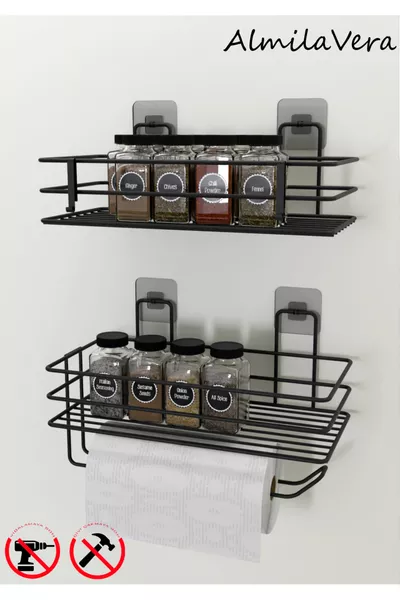 Starker Klebstoff Gewürzhalter 2er-Set Metall Papierhandtuchhalter Schwarzes Gewürzregal Küchenregal