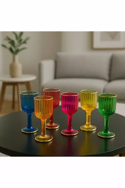 مجموعة 6 أكواب ماء جانبية للقهوة ملونة مع لمعة زجاجية  مل