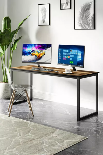  Metallgestell Schreibtisch -  cm - Nussbaum