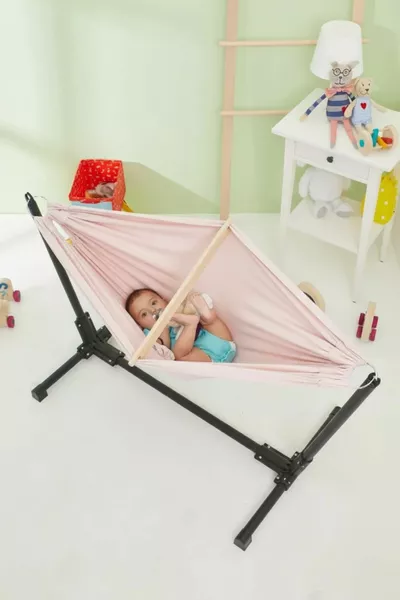 Stantlı Kayık Hamak Bebek Hamak Beşik (Fuşya)