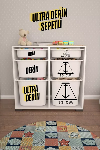 خزانة متعددة الاستخدامات كارلا بيضاء بسلة عميقة جدًا وخزانة ألعاب
