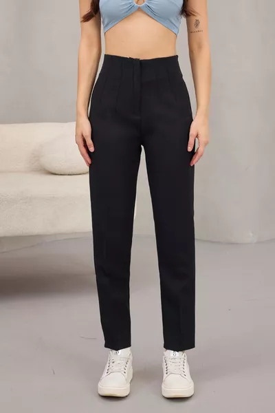 Kadın Yüksek Bel Pensli Kumaş Pantolon