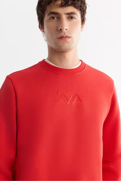 سويت شيرت رجالي بفتحة عنق على شكل يينابيع، قطن مبطن بالشاردون، بطبعة، مقاس عادي 