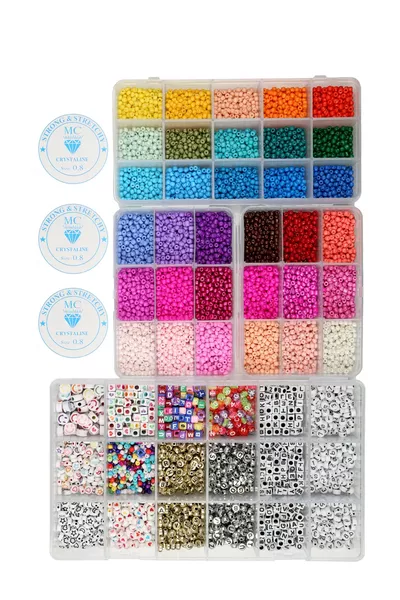 طقم علب خرز لصنع المجوهرات 4 علب، خرز رملي وأشكال حروف 